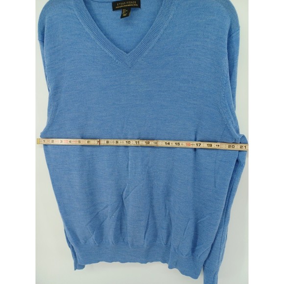 Ethan Pierce Sweater Men's Large Blue Fine Merino Wool V-Neck Long Sleeve - Picture 7 of 8